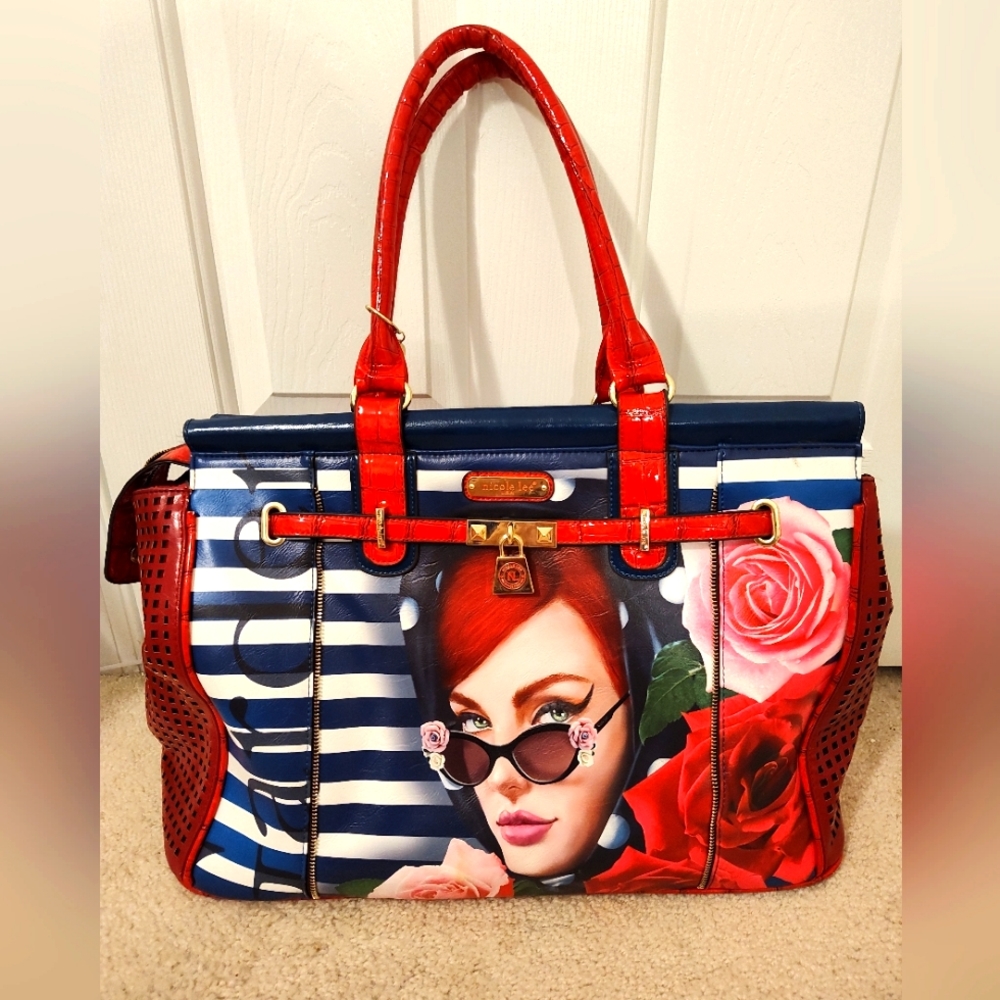 RARE! Nicole Lee women's retro 50s homage leather overnight bag/shoulder bag! - Picture 1 of 9